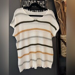 Striped Knit Sweater - White, Gray, Green, Tan